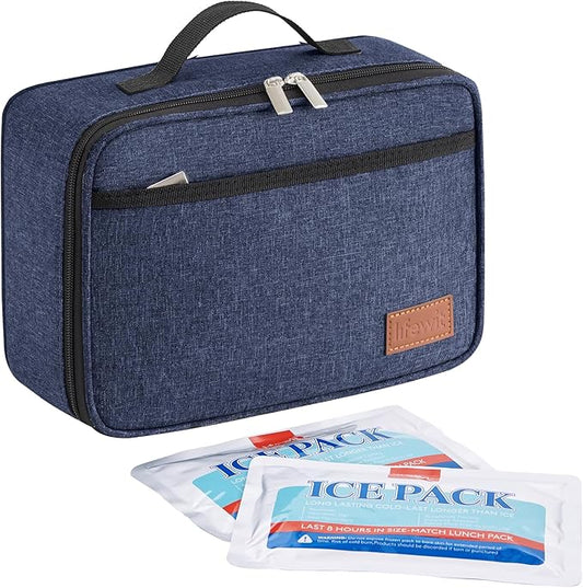 Lifewit Freezable Lunch Box, Insulated Reusable Lunch Bag with 2 Ice Packs, Mini Cooler Snack Bag for Bento Box for Salad, Sandwich, Snacks fo Men Women for Work, Dark Blue 5L
