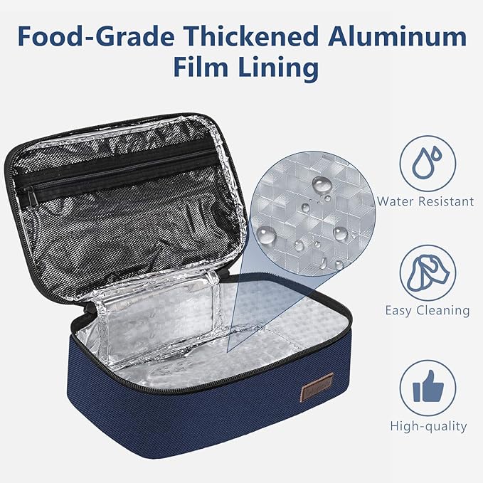 Gloppie Mini Lunchbox Small Lunch Bag for Men Women Insulated Lunch Box Thermal Lunch Boxes Adult Portable Cooler Bags Reusable Snack Bag, Blue