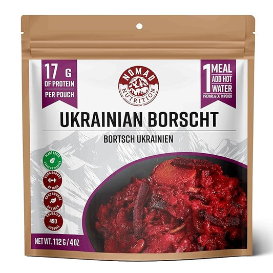 Nomad Nutrition Ukrainian Borscht | Instant Freeze Dried Backpacking & Camping Food | Plant-Based, Non-GMO Hiking Meals with High-Energy, Vegan, Gluten-Free | 112g - 1 Pack