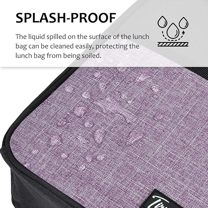 Tirrinia Small Insulated Lunch Bag for Men Women, Splash Proof Mini Portable Reusable Thermal Lunch Box Cooler Tote for Adults & Kids, Black & Purple