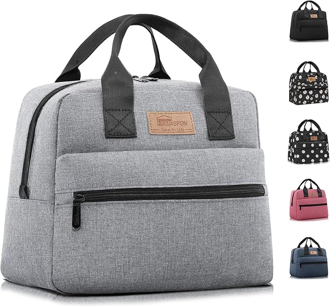 HOMESPON Insulated Lunch Bag for Women Men Lunch Box Cooler Lunch Tote for Work Picnic (Grey)