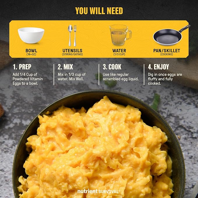 70 Egg Equivalent Nutrient Survival Vitamin Powdered Eggs Blend, Freeze Dried Prepper Supplies & Emergency Food Supply, 33 Essential Nutrients, Gluten Free, Shelf Stable Up to 25 Years
