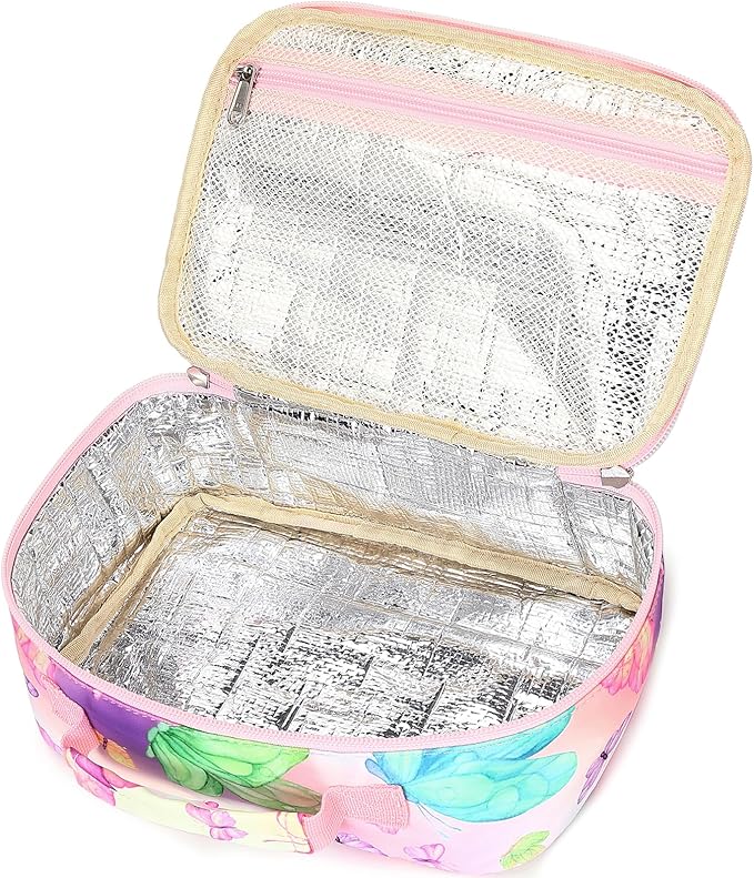 Kids Lunch Box Girls Boys Insulated Lunch Cooler Bag Reusable Lunch Tote Kit for School Travel (Butterfly)