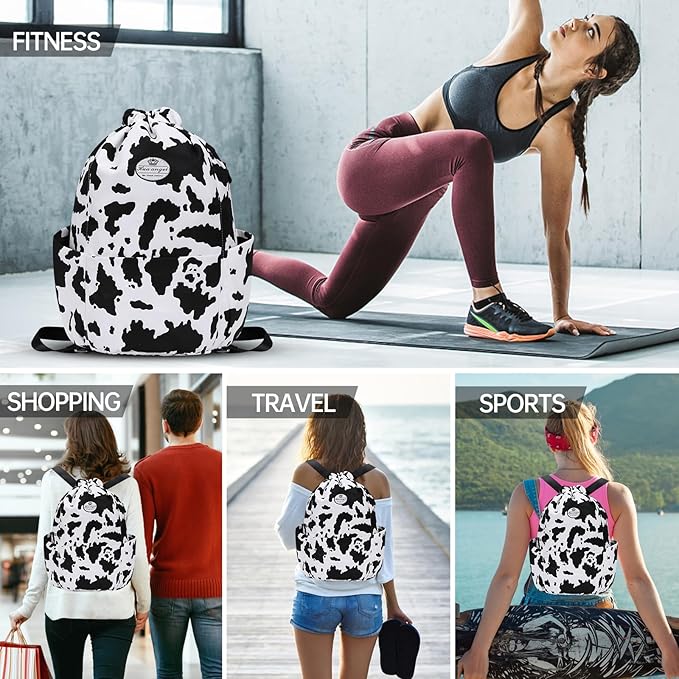 HUA ANGEL Floral Print Drawstring Bag - Lightweight Waterproof Cinch Sackpack with Side Pocket for Men & Women Travel Gym Bag