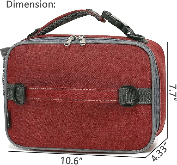 FlowFly Kids Lunch Bag, Durable Insulated School Lunch Box with Shoulder Strap and Bottle Holder, Water-resistant Thermal Small Lunch Cooler Tote for Teen Boys & Girls,Red