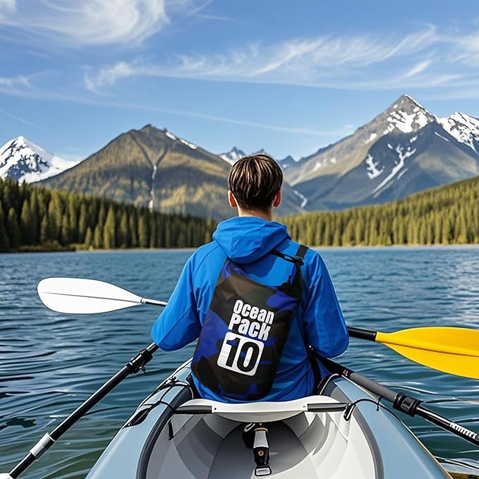 Dry Bag Waterproof for Women Men,5L Rolled Lightweight Dry Storage Bag Backpack with Phone Case for Travel,Swimming,Boating, Kayaking,Camping & Beach,Blue