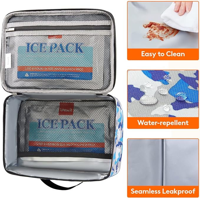 Lifewit Freezable Lunch Box, Insulated Reusable Lunch Bag with 2 Ice Packs, Mini Cooler Snack Bag for Bento Box for Salad, Sandwich, Snacks fo Men Women for Work, Blue Camo 5L