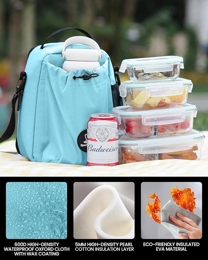 Sports rabbit Insulated Lunch Bag for Men & Women – Leakproof Cooler Tote for Containers & Water Bottles – Water-Resistant Wax-Coated Oxford Fabric – Perfect for Work, Travel, Picnics (Mint Green)