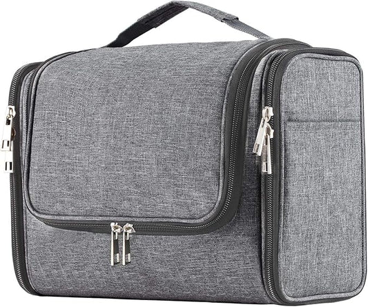 Buruis Large Capacity Toiletry Bag for Women and Men, Hanging Toiletry Organizer Cosmetics Makeup Bag, Water-resistant Dopp Kit Shaving Bags for Full Sized Toiletries, Travel Essentials (Oxford Gray)
