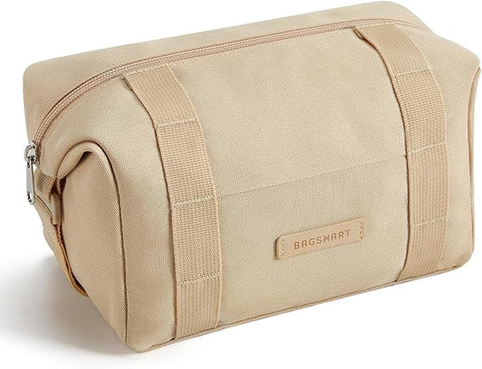BAGSMART Travel Toiletry Bag for Men, Large Hanging Dopp Kit Water Resistant Shaving Bags Organizer Gifts for Mens Traveling, Hygiene, Bathroom Essentials, Toiletries Accessories, Khaki