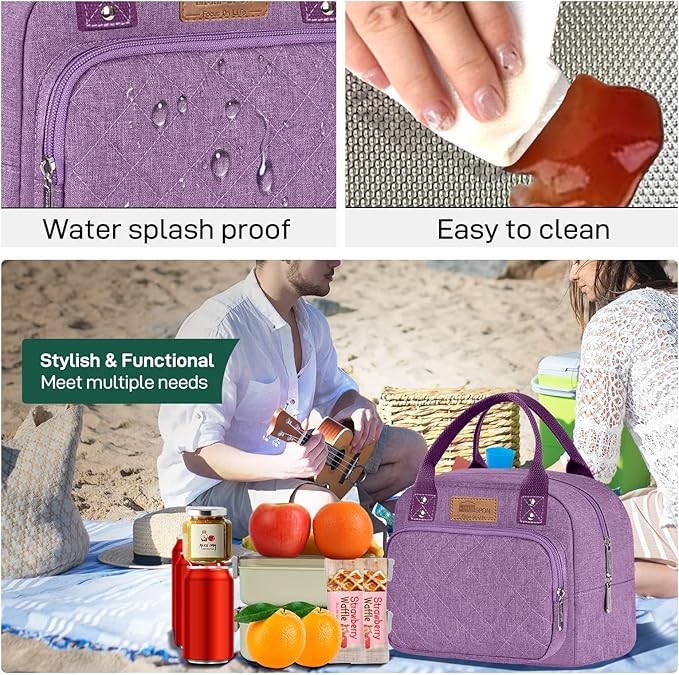 Buringer HOMESPON Lunch Bag for Woman Man Adults with Front Pocket Insulated Lunch Tote Lunch Box Container for Work Picnic or Travel（Purple）
