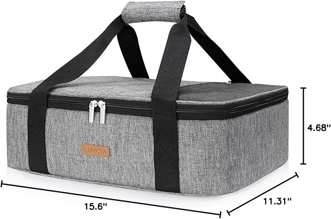 Insulated Casserole Carrier for Hot or Cold Food, Lasagna Lugger Tote for Potluck Parties/Picnic/Cookouts, Fits 9"x13" Baking Dish, Grey
