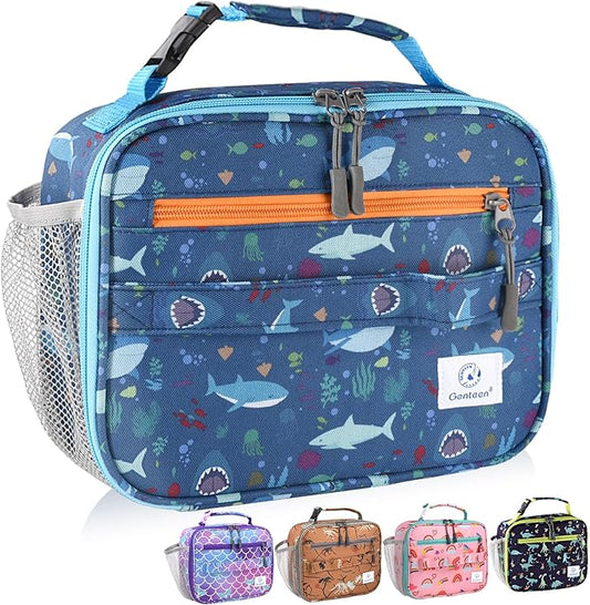 Genteen Lunch Box Kids, Prints Insulated Lunch Bag Kids Boys Girls,Soft Bag Mini Cooler Back to School Thermal Meal Tote Kit Lunch Box for School,Work,Outdoor - Shark