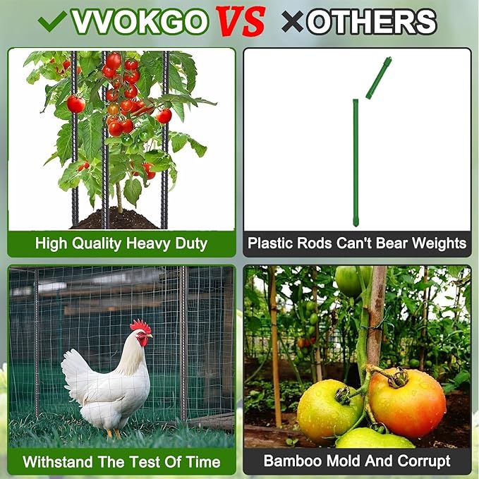 VVOKGO Rebar Stakes 24 Inch Ground Straight Rebar Stakes (16pcs), Heavy Duty Ground Anchors, 3/8" Diameter Steel Plant Support Garden Stake with Chisel Point End, Hammer Through Hard Soil for Camping