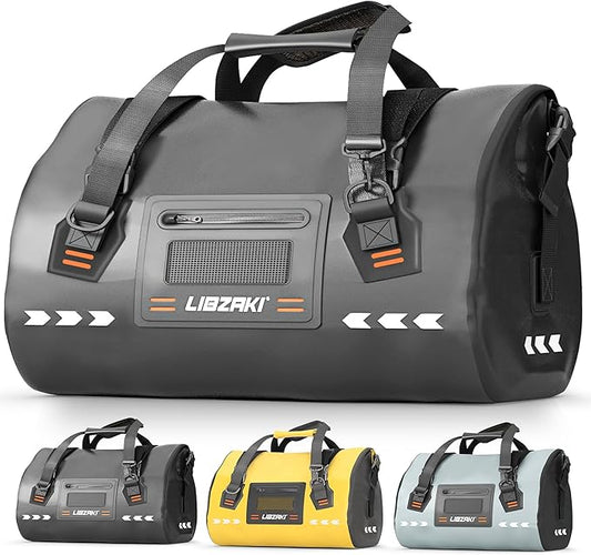 LIBZAKI Waterproof Rolltop Duffel Bag-Heavy Duty Dry Bag for Motorcycle Camping & Boating, Military-Grade Seams & Quick-Release Buckles 70L Black
