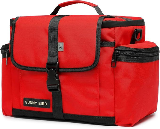 SUNNY BIRD 15L Insulated Lunch Bag with Foldable and Leakproof Design, Thermally Insulated, Shoulder Strap for Women, Men (Red)