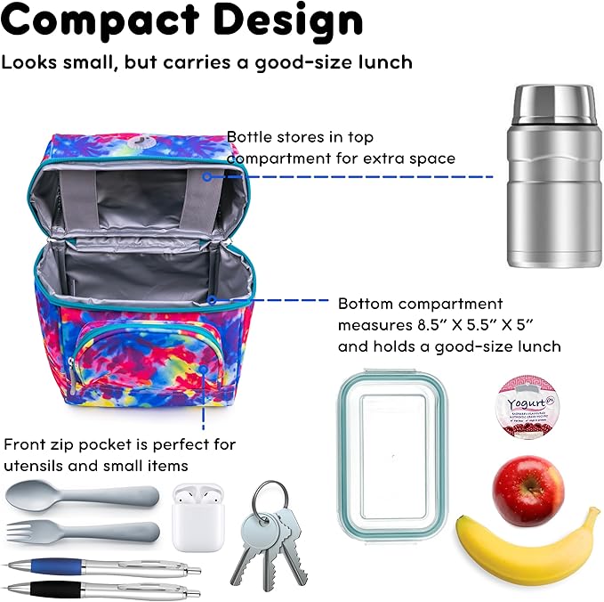 J World Corey Kids Lunch Bag. Insulated Lunch-Box for Boys Girls, Tie Dye