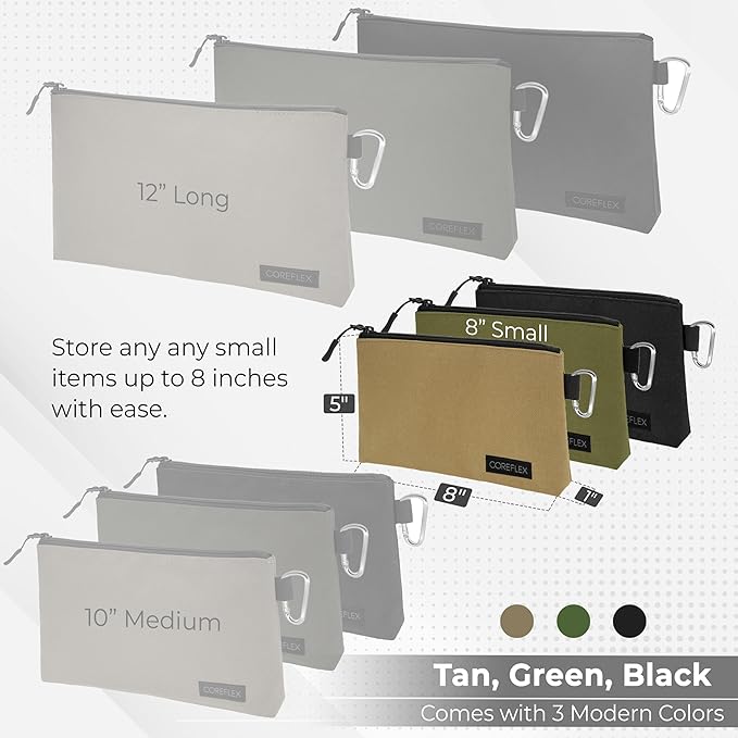 COREFLEX Premium Tool Pouch Zipper Bag, Small Tool Bag, Multipurpose Storage pouch, Heavy duty Flat Bottom Tool bag with YKK Zipper (3 pack Small 8inch)