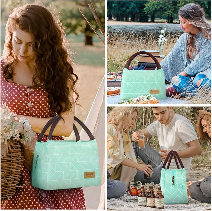 Buringer Insulated Lunch Bag Lunch Box for Women Men Adult Lunch Tote for Work Picnic Travel (Geometry Green)