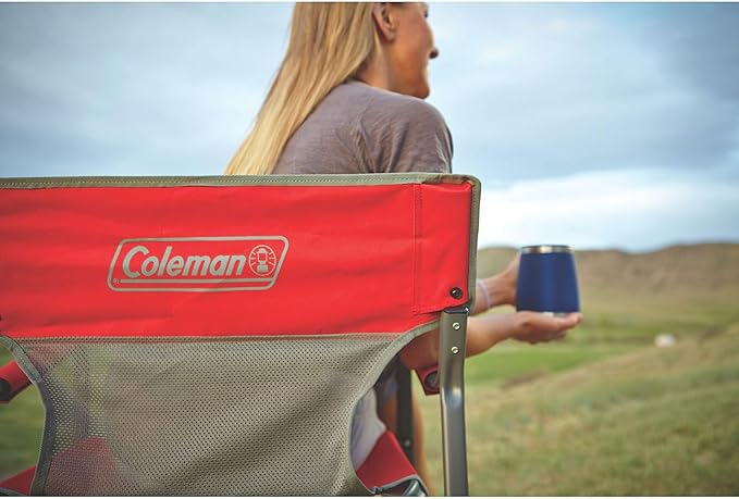 Coleman Outpost Breeze Folding Camp Chair with Cooling Mesh Back, Portable Outdoor Chair Supports up to 300lbs