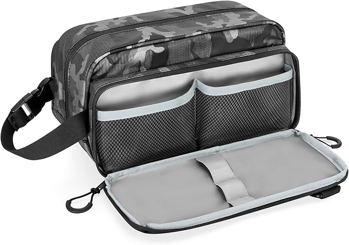 Toiletry Travel Bag for Men Tactical Hygiene Bag, Shaving Kit Toiletries Organizer Dopp Kit with Large Capacity, Black Camo(Empty Bag Only)