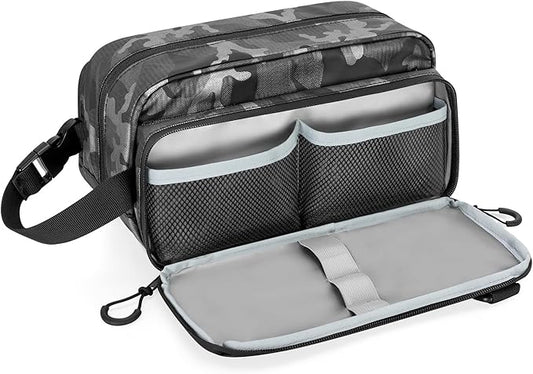 Toiletry Travel Bag for Men Tactical Hygiene Bag, Shaving Kit Toiletries Organizer Dopp Kit with Large Capacity, Black Camo(Empty Bag Only)