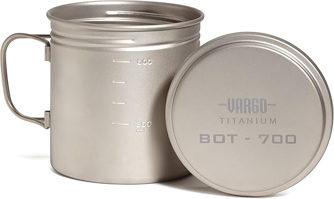 Vargo Titanium BOT Series | Vargo BOT - 700 | Titanium Cooking Pot and Water Bottle with Foldable Handles and Watertight Lid | 700ml (23 oz.)