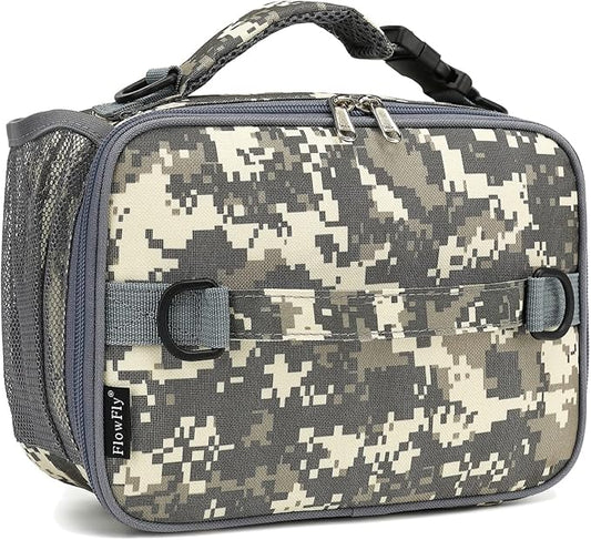 FlowFly Kids Lunch Bag, Durable Insulated School Lunch Box with Shoulder Strap and Bottle Holder, Water-resistant Thermal Small Lunch Cooler Tote for Teen Boys & Girls,Digital#Camo