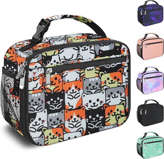 Kids Lunch Box for Boys Girls Lunch Bag Insulated Durable Lunchbox Children Lunch Tote Bag for School Cat