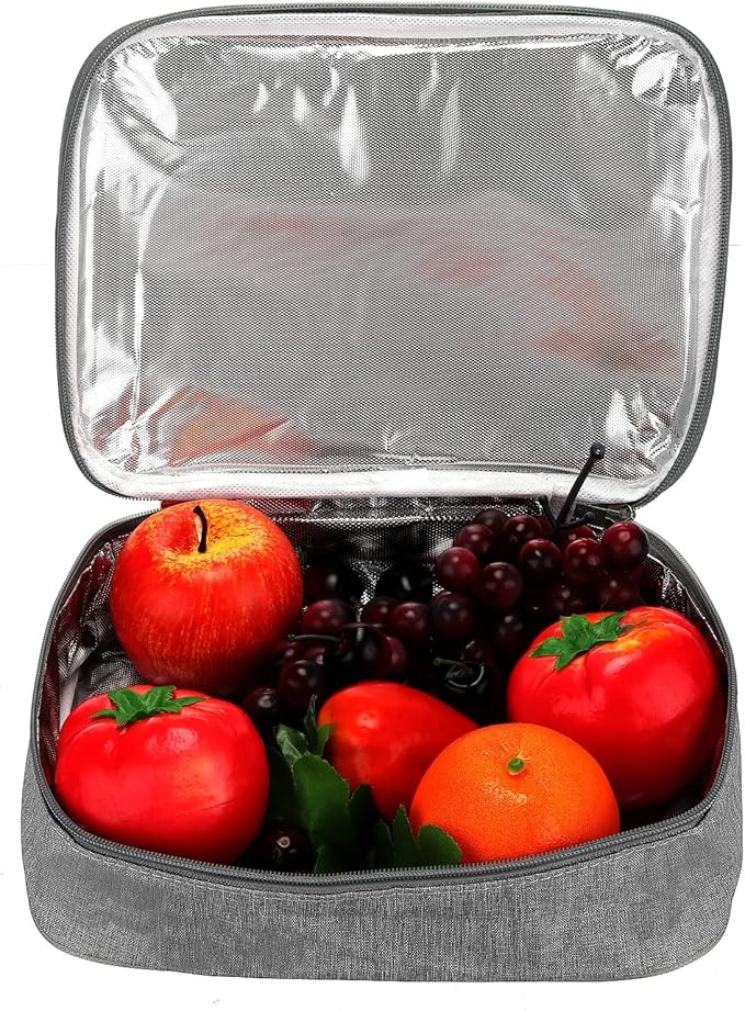 PATIKIL 9"x6"x3" Insulated Lunch Bags, Portable Food Containers Bag Flat Bento Bags Reusable Thermal Lunch Pail for Men and Women, Grey