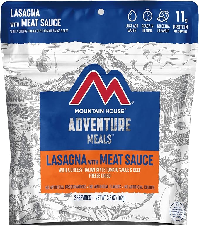Mountain House Lasagna with Meat Sauce and Fettuccine Alfredo with Chicken | Freeze Dried Backpacking & Camping Food | 2 Servings Each