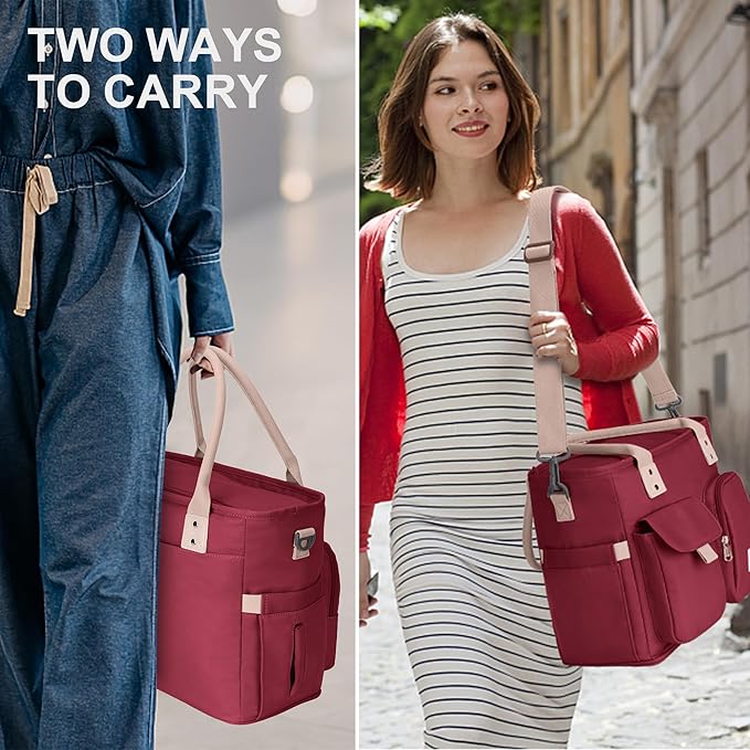 Hafmall Large Insulated Lunch Bag for Adults, Wide Opening Insulated Bag with Shoulder Strap,Loncheras para Mujer, Reusable Adult Lunch Tote Bag For Work, Picnic(Red)