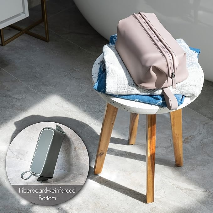 LINE+ARC Easy-to-Clean Silicone Dopp Kit (As Seen in Glamour and GQ) Extra-Wide Opening Anti-Stain (Smoke, 3.5L) Toiletry Bag Travel Set Makeup Organizer Cosmetics Case Fabric Simple Hang Loop