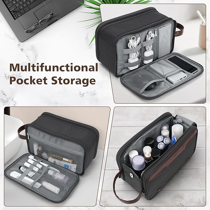 Wedama Toiletry Bag for Men, Large Hanging Travel Toiletry Bag, Extra Electronic Organizer Bag Waterproof Shaving Bag for Toiletries with PU Handle for Travel Business Trips Swim Camping, Grey