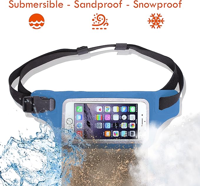 Ultimate Blue Waterproof Running Swimming Belt: Phone & Essentials Holder for Gym, Beach, Kayaking, Ski! Fits iPhone, Samsung - Touchscreen, IPX8 Rated Dry Waist Pouch - Adventure-Ready Performance!