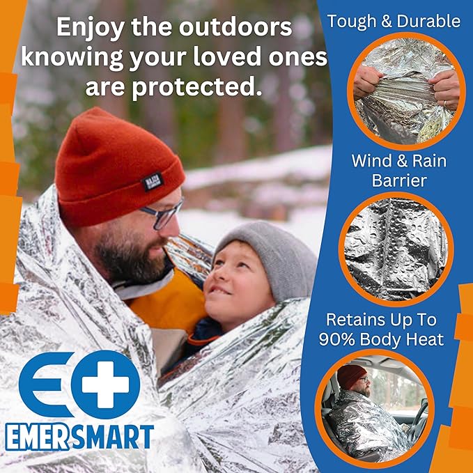 Camping Emergency Blanket Survival Pack [4] - Thermal Mylar Blanket for Winter - Extreme Cold - Bulk
