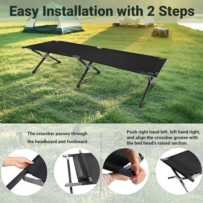 YSSOA Camping Cot, Sleeping Cots for Adults with Storage Bag, Portable and Lightweight Cot Bed for Outdoor Traveling, Hiking, Office Nap, Easy to Set up, 1 Pack