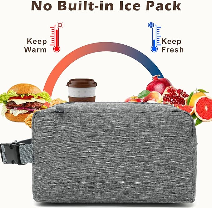 FlowFly Small Insulated Lunch box Portable Soft Bag Mini Cooler Thermal Meal Tote Kit with Buckle for Work, GreyWithBuckle