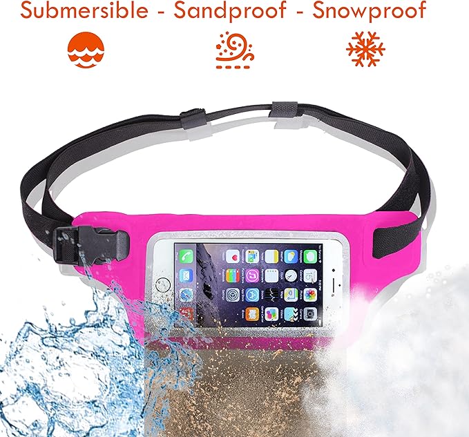 Ultimate Pink Waterproof Running Swimming Belt: Phone & Essentials Holder for Gym, Beach, Kayaking, Ski! Fits iPhone, Samsung - Touchscreen, IPX8 Rated Dry Waist Pouch - Adventure-Ready Performance!