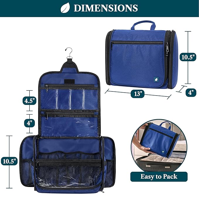 PAVILIA Large Hanging Toiletry Bag Travel Bag Women Men, Cosmetic Organizer, Water Resistant Makeup Bag Accessories Toiletries, Travel Essentials Kit, Royal Blue