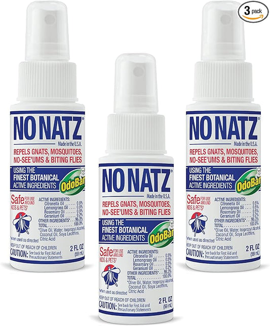 No Natz Botanical Bug Repellent, Effective for Gnat, Mosquito, and Biting Flies, Hand-Crafted and DEET-Free, Non-Greasy Formula, Made in The USA, 2 Ounce Spray Bottle, 3-Pack