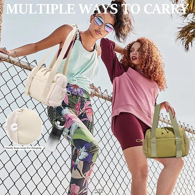 Mini Gym Bag for Women & Girls with Wet Compartment Small Gym Tote Bag Waterproof Travel Duffle Bag Cute Workout Sports Bag, Beige