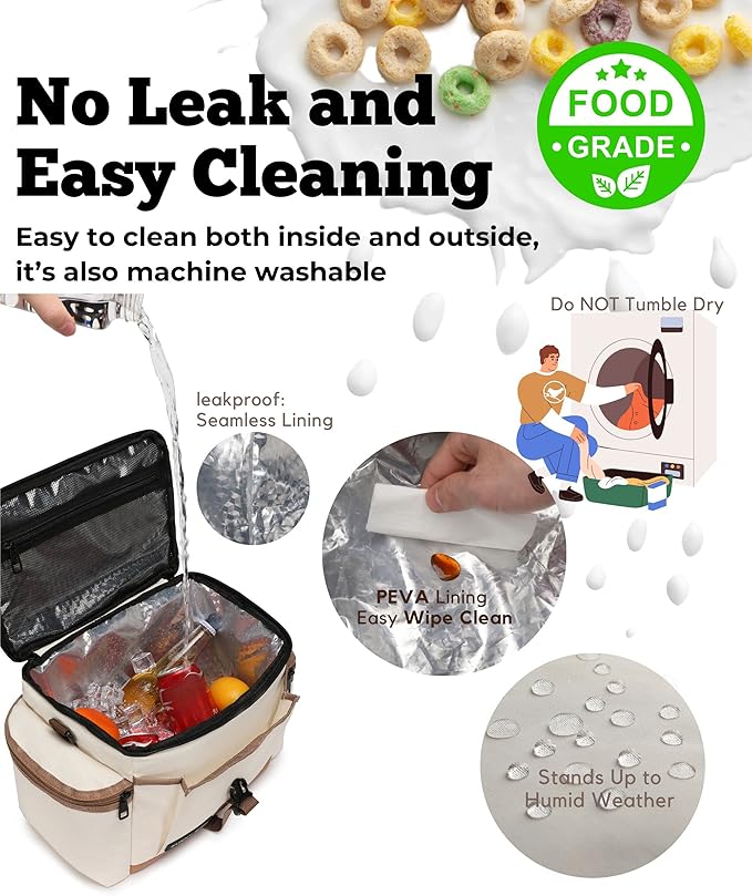 SUNNY BIRD 15L Insulated Lunch Bag with Foldable and Leakproof Design, Thermally Insulated, Shoulder Strap for Women, Men (Classic Ivory)