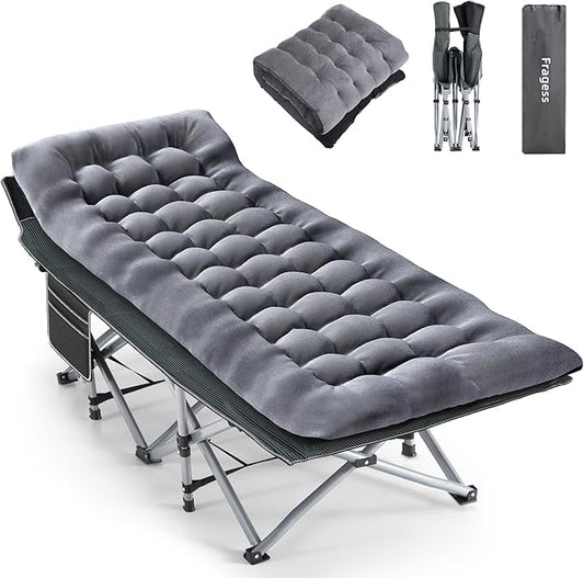 Camping Cot, Sleeping Cots for Adults, Portable Camping cots with Mattress, Pillow and Carry Bag, 1200D Double Layer Oxford, 600 LBS Weight Capacity Cots for Sleeping(Grey+Black)