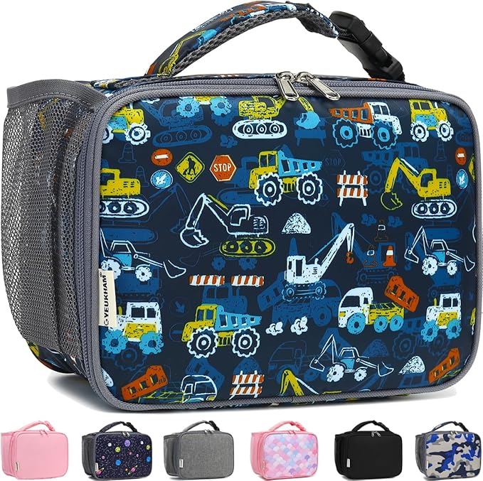 Insulated Lunch Box for School, Thermal Reusable Durable Freezable Lunch Bags for Kids Boys Girls Men Women - Small Soft Cooler Portable Lunch Tote Kit for Work Picnic Travel,Excavator