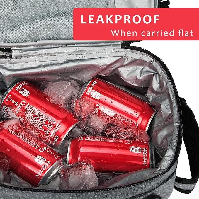 Expandable Insulated Lunch Bag, Leakproof Flat Lunch Cooler Tote with Shoulder Strap for Men and Women, Suitable for Work & Office by Tirrinia, Dark Grey