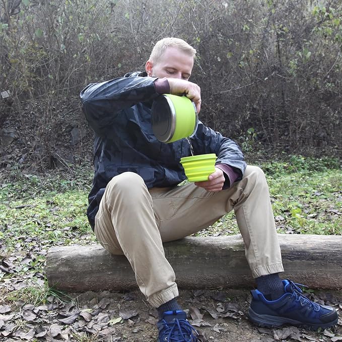 EEZEE 1L Collapsible Camping Kettle Portable Travel Kettle Folding Silicone Camping Cook Pot Foldable Compact Hiking Water Boiler and Warmer with Lid BPA-Free Backpacking Pot