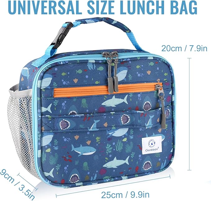 Genteen Lunch Box Kids, Prints Insulated Lunch Bag Kids Boys Girls,Soft Bag Mini Cooler Back to School Thermal Meal Tote Kit Lunch Box for School,Work,Outdoor - Shark