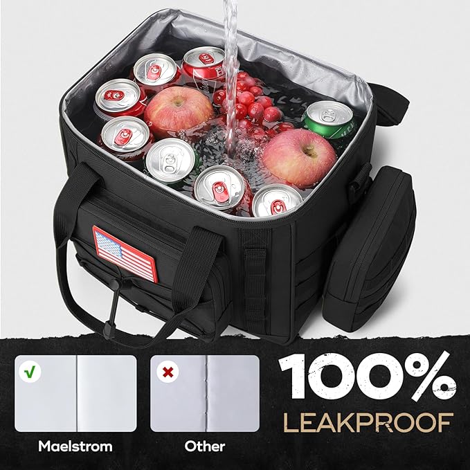 Maelstrom Large Tactical Lunch Box for Men,Insulated Lunch Bag, Durable Leakproof Cooler Bags with Detachable MOLLE Bag,Modern Lunch Tote for Adult Women Work,Picnic,30 Cans/20 L, Black