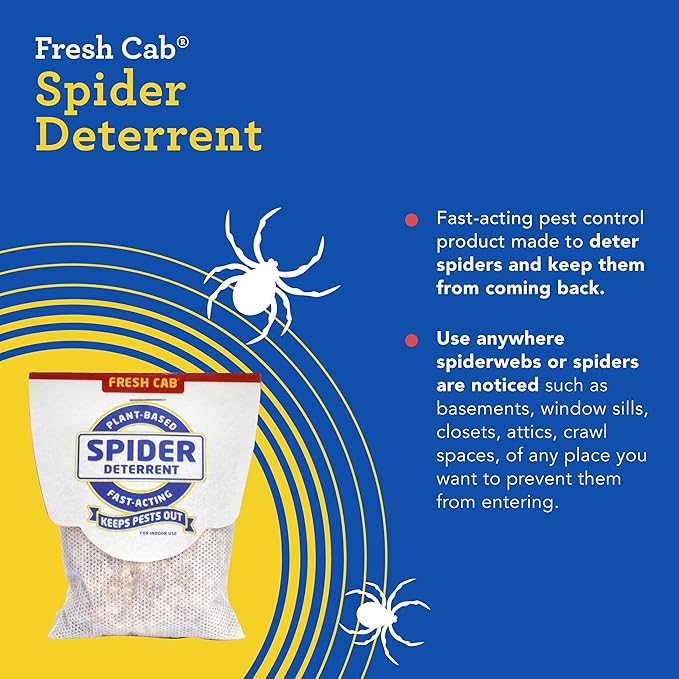 Fresh Cab Spiders Deterrent - Indoor Botanical Pest Deterrent - Safe for Kids & Pets When Used as Directed - Made with Rosemary Essential Oil - 4-Pack